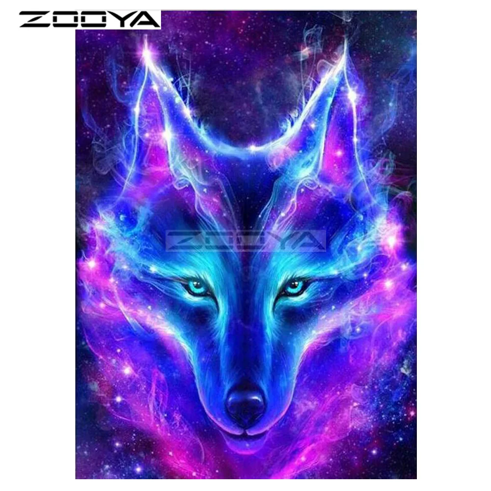 ZOOYA 5D DIY Алмазная синяя фиолетовая лиса светящаяся картина с животными вышивка