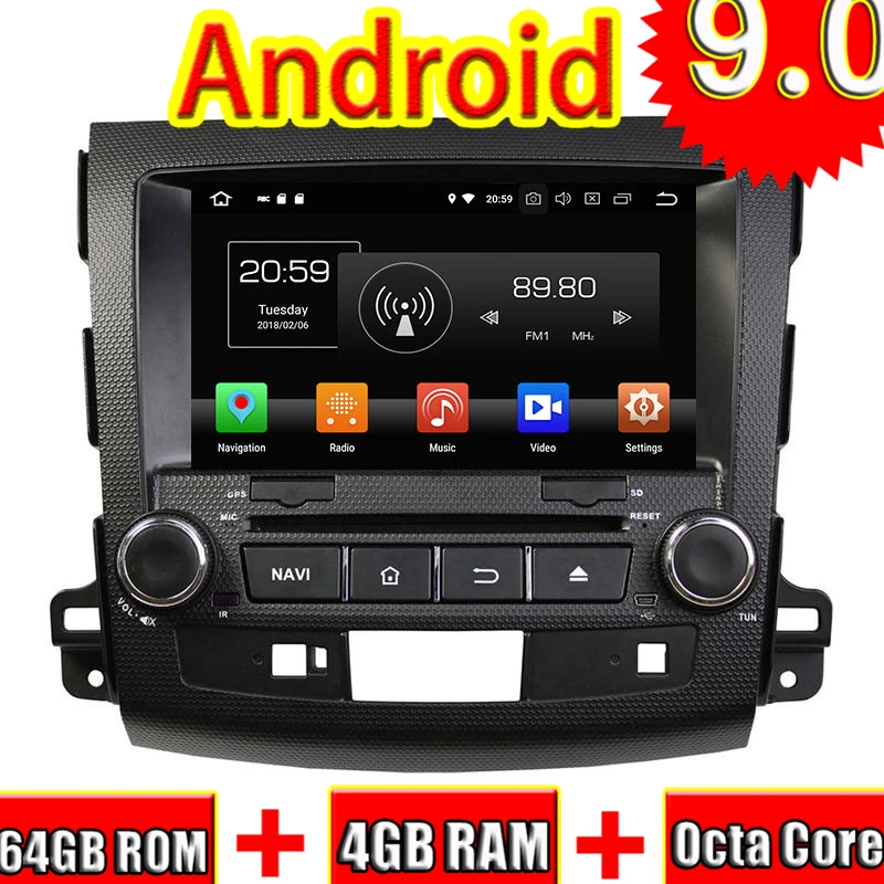 Автомобильный мультимедийный DVD-плеер Topnavi Восьмиядерный Android 9 0 для Mitsubishi Outlander