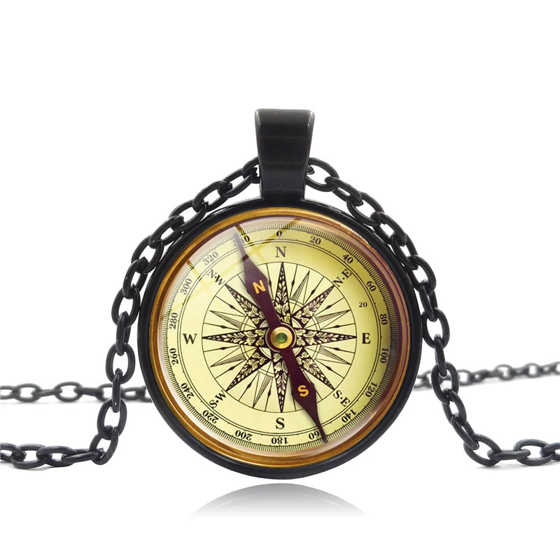 XUSHUI XJ Новая мода ретро Компас Кулон ожерелье искусство стеклянный купольный