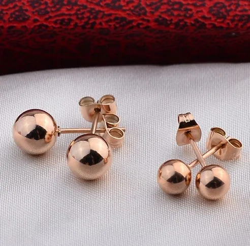 

YUN RUO Simple Smooth Steel Ball Earring Fashion Woman Jewelry Titanium Rose Gold Color Birthday Gift Free Shipping Not Fade