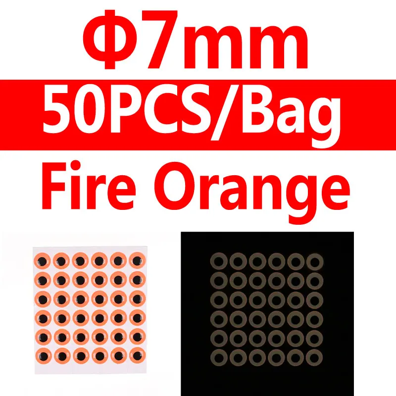 7mm fire orang 50pcs Bimoo 50 шт. светится в темноте 3D рыбные глаза мухобойка морские рыболовные Джиги ночная рыбалка приманка аксессуары светящийся материал - Цвет: 7mm fire orang 50pcs