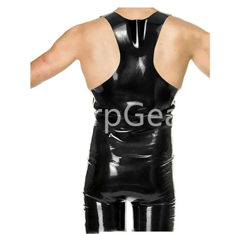 Без рукавов сексуальный латексный комбинезон в полоску с двух сторон латекса