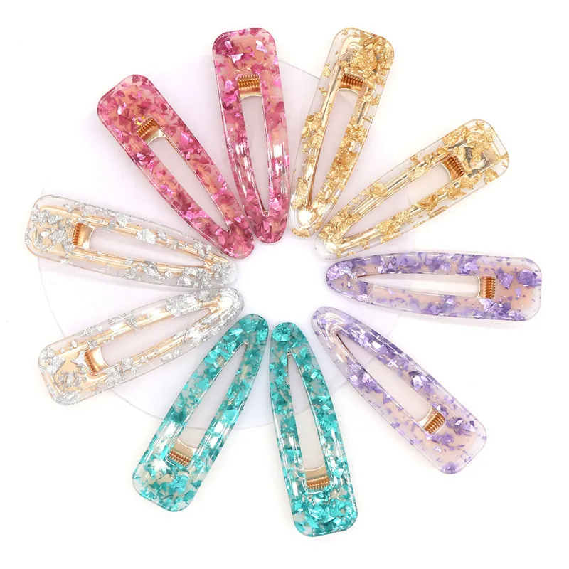 2Pcs Korean Hair Clips For Women Vintage New 2019 Girls Acrylic Hollow Waterdrop Rectangle Pins Tin Foil Sequins Barrettes | Красота и
