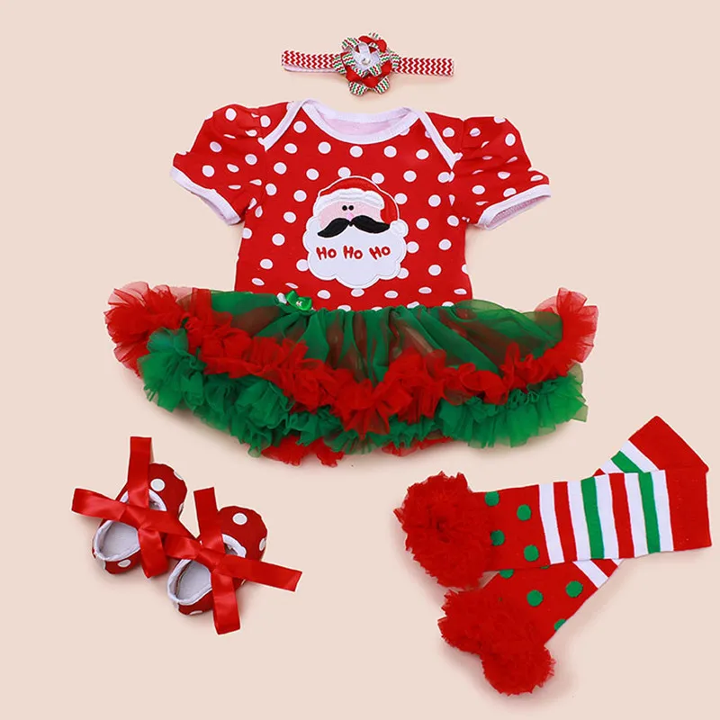 baby girl clothes Xmas Baby Girl Dress 4pcs Infant Clothing Sets Santa Claus Romper Dress/Jumpersuit Christmas Bebes | Мать и ребенок