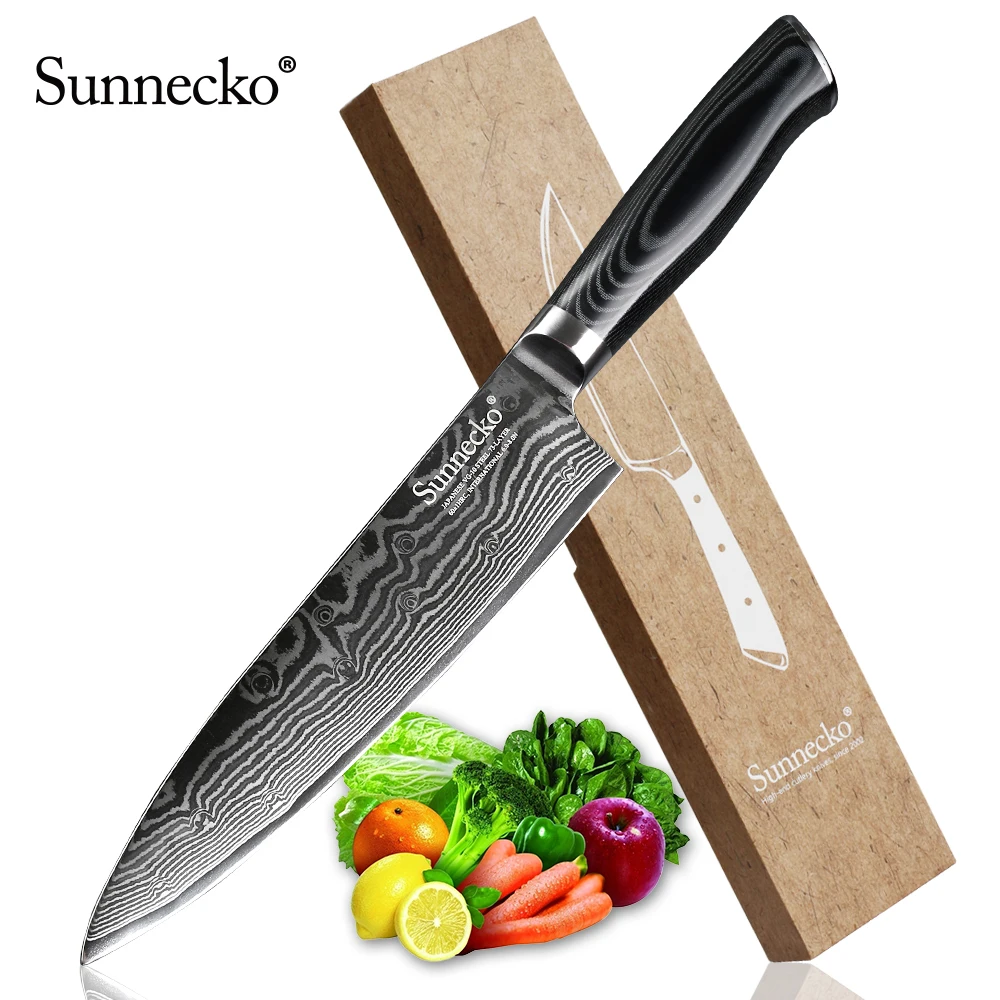 Нож шеф повара из дамасской стали SUNNECKO VG10 японская острая лезвие 8 дюймов