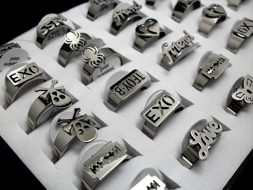 Серебряные кольца из нержавеющей стали 36 шт. модные украшения для мужчин и женщин