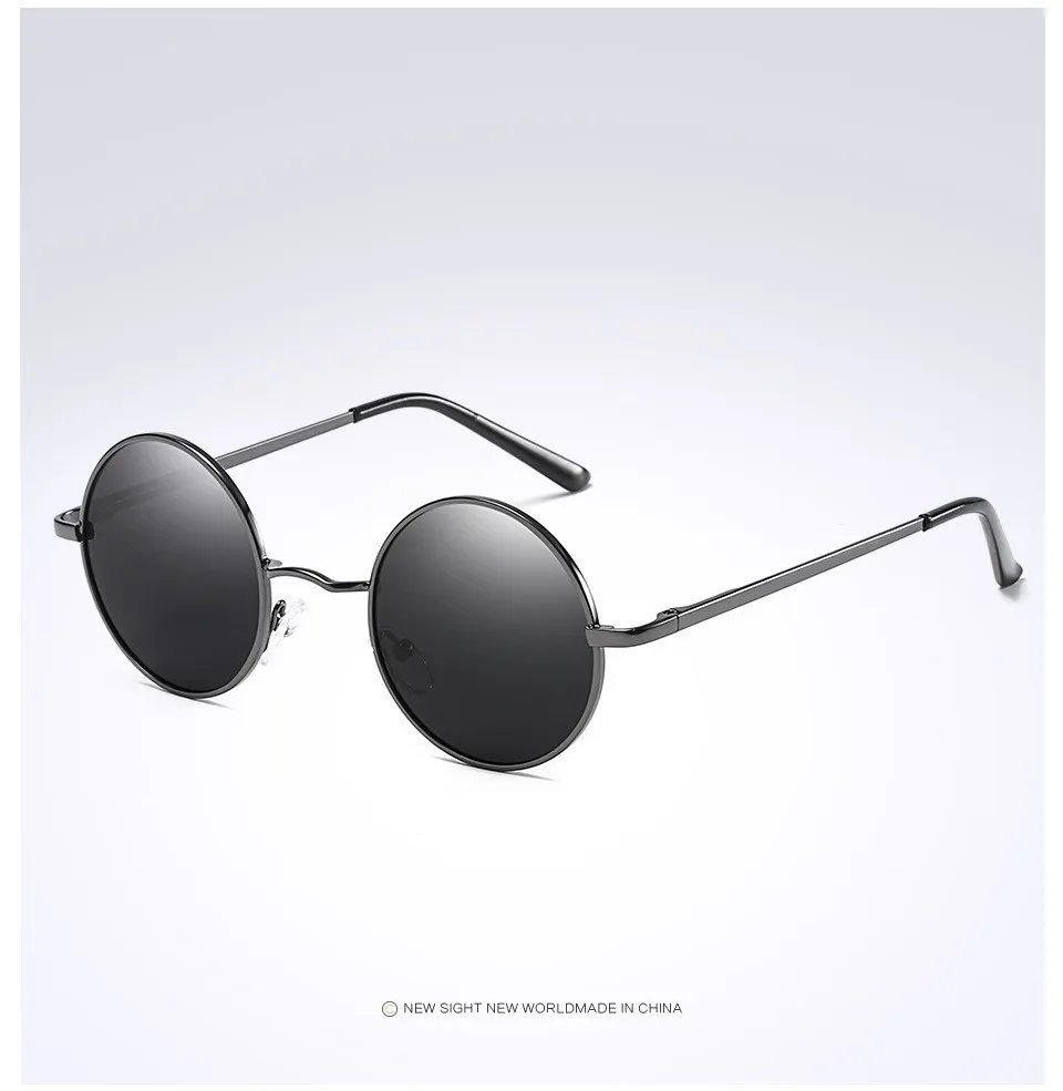 grey frame Мода шоу стиль очки настоящие поляризованные солнцезащитные очки винтажные Круглые Солнцезащитные очки Uv400 черные линзы - Цвет линз: grey frame