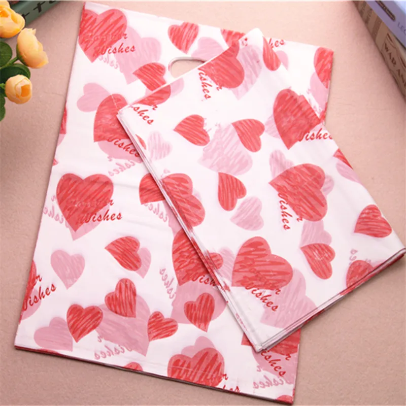 2021 New Design Wholesale 100pcs/lot 30*40cm Luxury Large Red Sweet Heart Packaging Bags Plastic Wedding Gift | Дом и сад