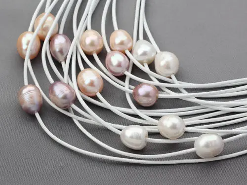11-12 мм белый фиолетовый розовый пресноводный жемчуг на многожильных кожаных