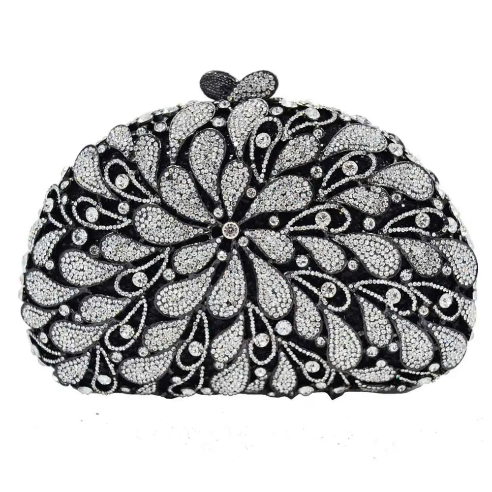 Black Silver Изысканная Роскошная вечерняя сумочка, розовые хрустальные женские сумки-клатчи для вечеринок, женская элегантная сумочка, браслет SC912 - Цвет: Black Silver