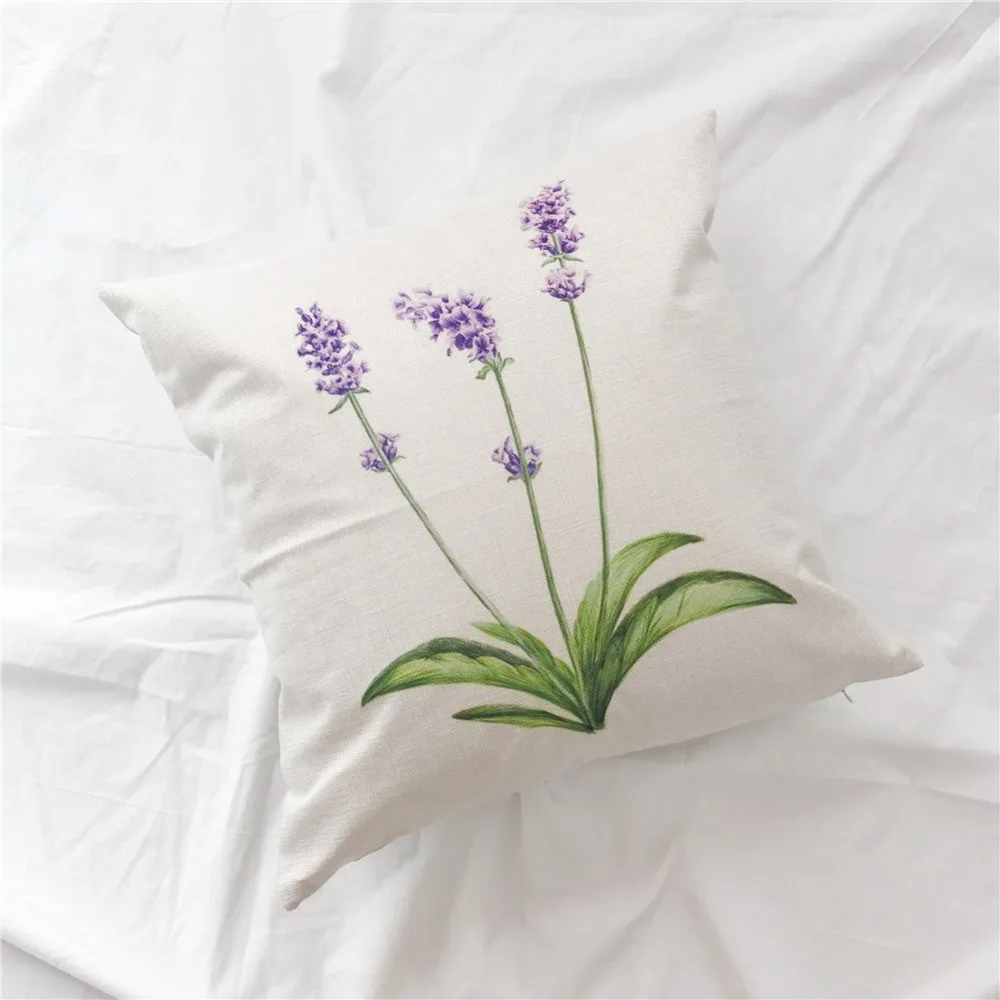 Lavender Cushion Cover Violet Flowers Printed Linen Cotton 45X45cm PillowCases Valentine's Day Gift Home Decor SMC1793T-90 | Дом и сад
