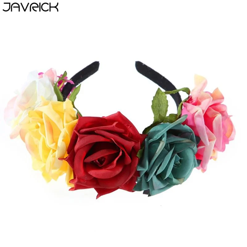 Mixed Color Женский мексиканский имитация цветка розы повязка на голову контрастный цвет Танцовщица фламенко Корона Венок Хэллоуин костюм головной убор - Цвет: Mixed Color
