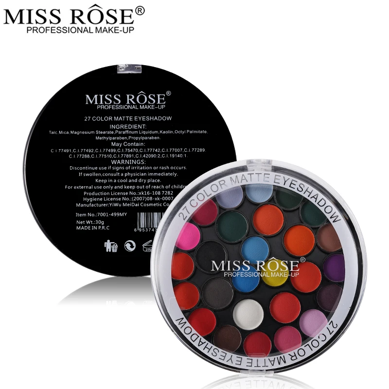 Палитра теней Miss Rose для век 27 полноцветных оттенков матовые мерцающие
