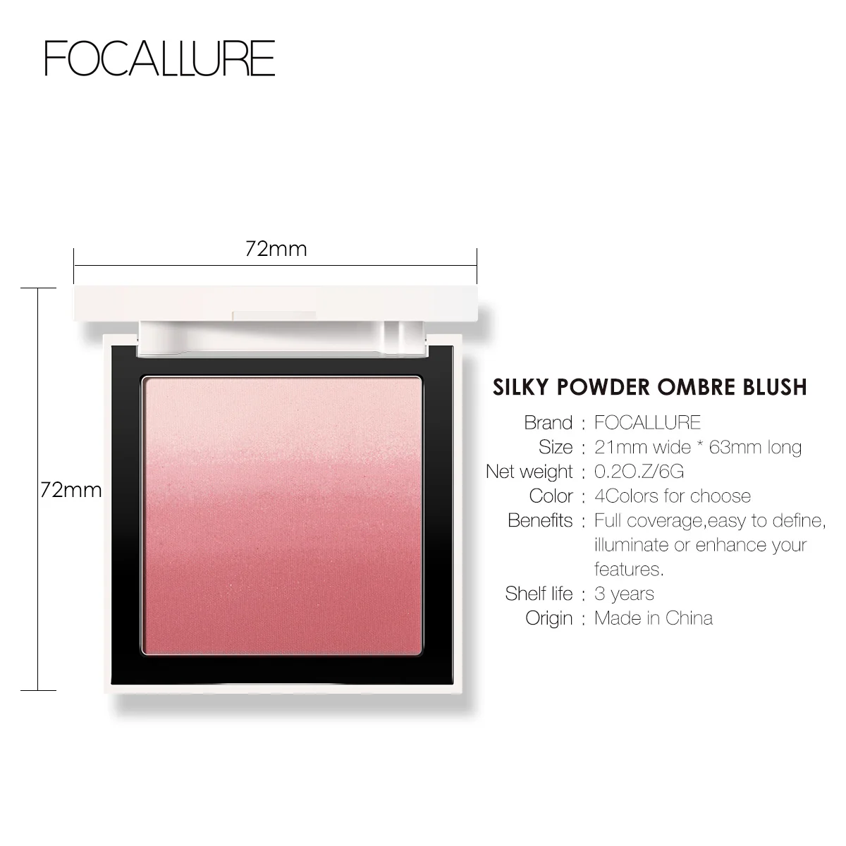 FOCALLURE 4 цвета для нанесения макияжа, для пудры, шелковистый крем, прозрачный порошок, Омбре, румяна, стойкий натуральный, водонепроницаемый, для лица, румяна