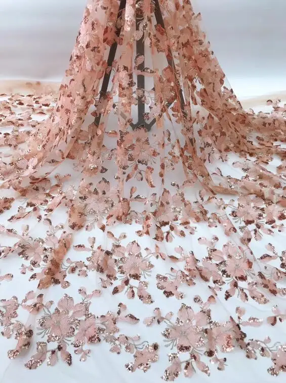 

African French Lace Fabric ZH-7352 for fashion show best quality Sequins African Tulle Lace Fabric