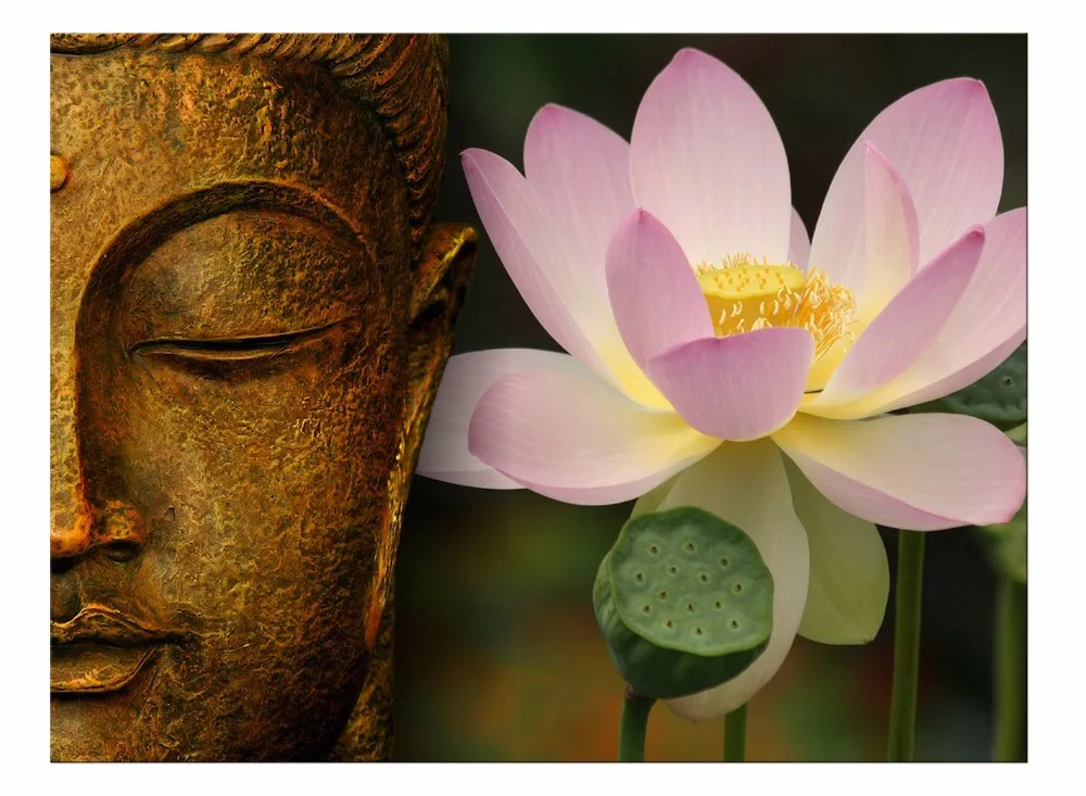 1 панель бесплатная доставка холст с Буддой и цветами художественная картина