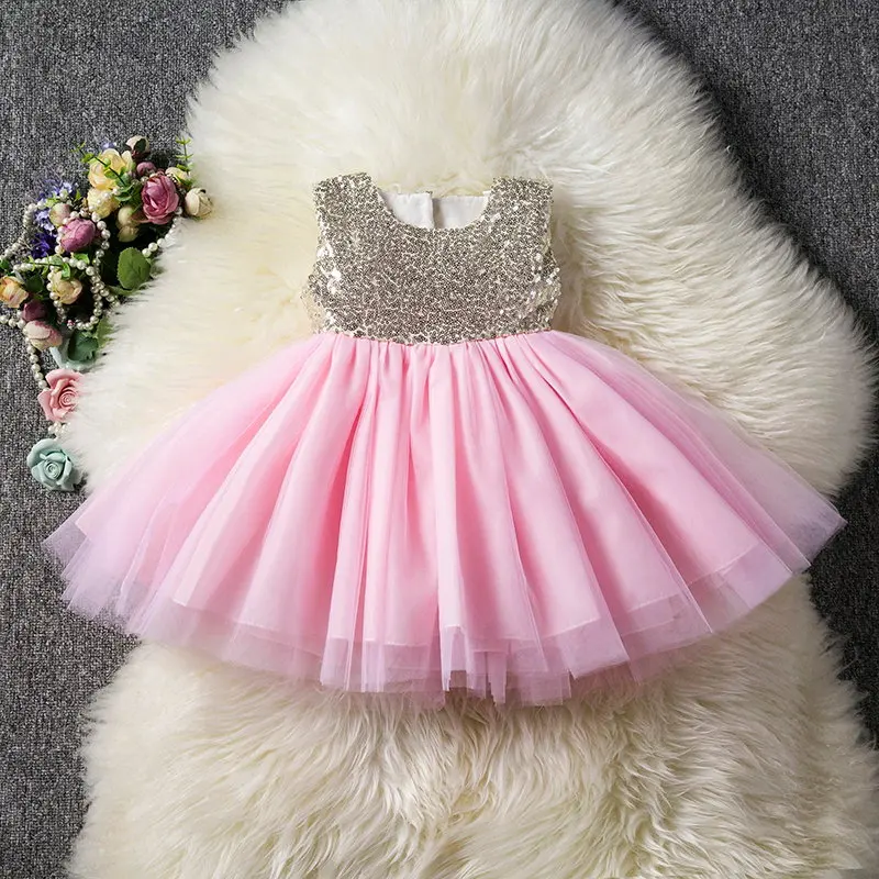 Pink St платье на день рождения детская одежда для девочек для церемонии крещения От 1 до 3 лет праздничная одежда для девочек с блестками, Для детей, на лето юбка-пачка для малышей платье на крестины для девочек - Цвет: Pink