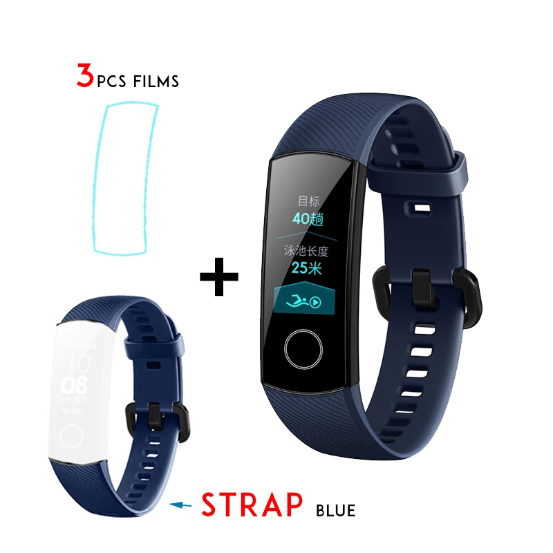 huawei Honor Band 4 Smartband Amoled Полный цвет дисплей сенсорный экран плавание осанка сердечного ритма инфракрасный сенсор вздремнуть сна - Цвет: Blue n blue strap
