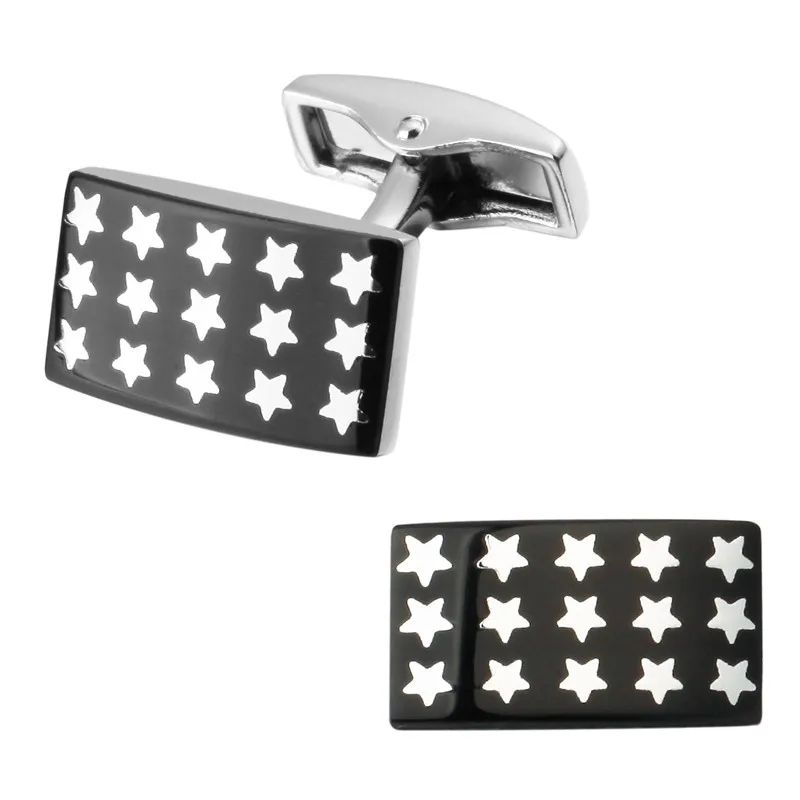 

Rectangular black enamel pentagram cufflinks man a pair of high quality wedding jewelry shirts cufflinks new retail