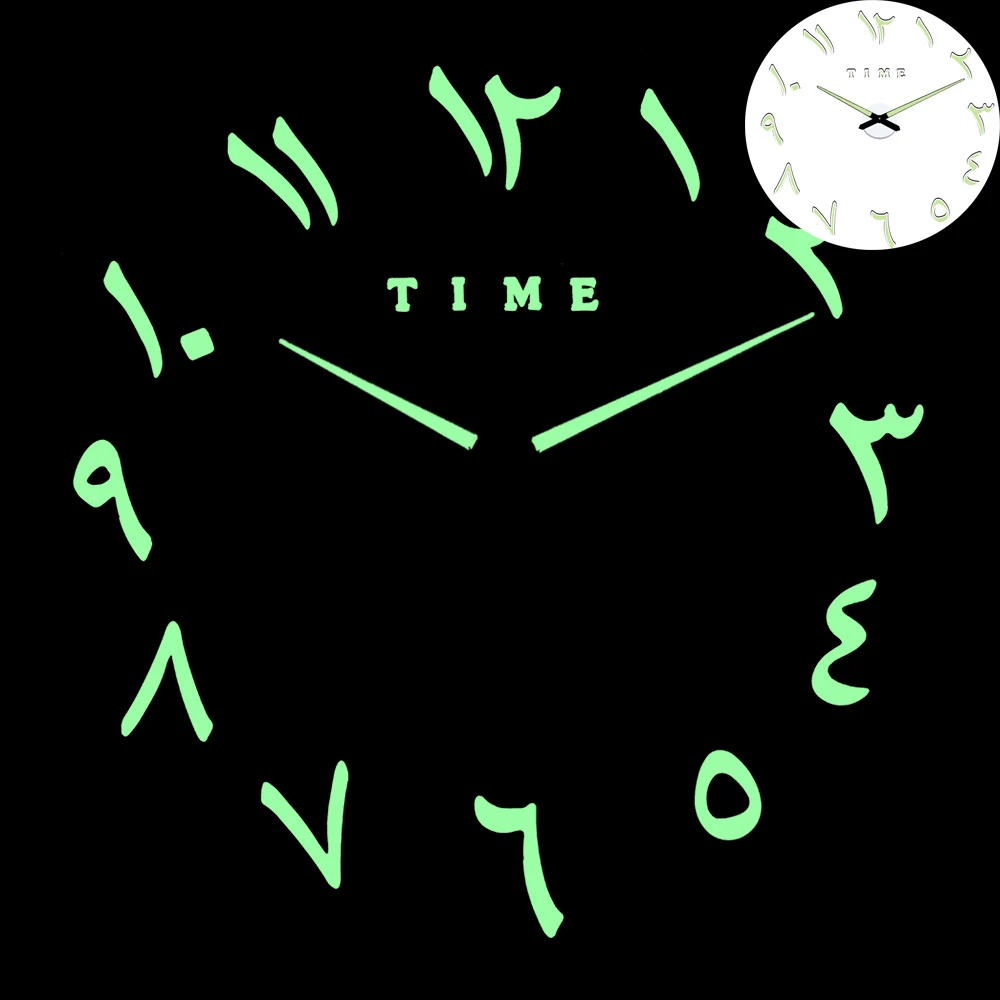 Светящиеся модные часы настенные часы Horloge 3d Diy акриловые зеркальные наклейки украшение дома гостиная кварцевые иглы - Цвет: wall clock luminous