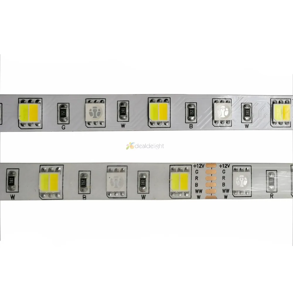Светодиодная лента RGB + CCT 5050 SMD 60 светодиодов/м 5 м холодный белый теплый 2 в 1 гибкая