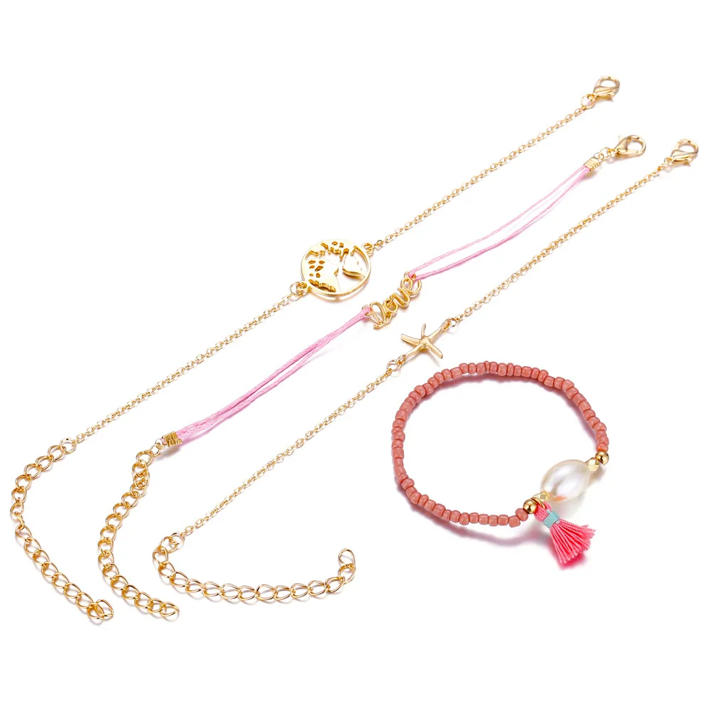 Boho кисточкой животных Птица Эгрет цапля арбуз оболочки Каури браслеты для женщин многослойный укладки браслет набор пляжные ювелирные изделия