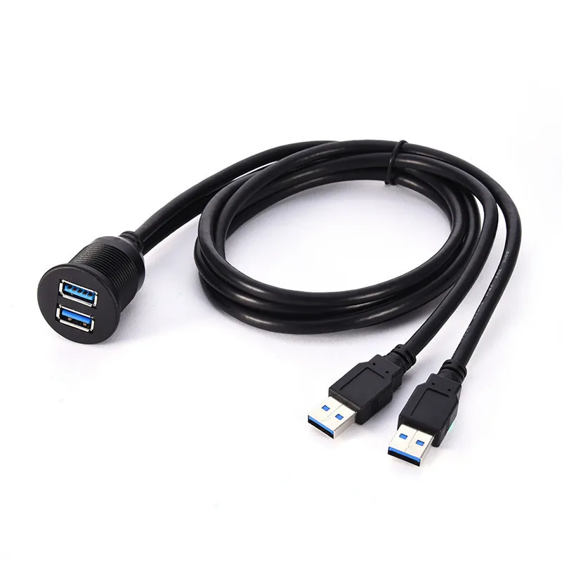 2 порта, двойной USB 2,0 3,0, AUX, заподлицо, автомобильное крепление, Удлинительный кабель для автомобиля, грузовика, лодки, мотоцикла, приборной панели, 1 м, 2 м