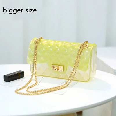 yellow white bigger Clear Colorful Transparent jelly Bag Gradient Candy Color Crossbody Bags Designed Ladies Shoulder Chain Messenger Bag - Цвет: yellow white bigger