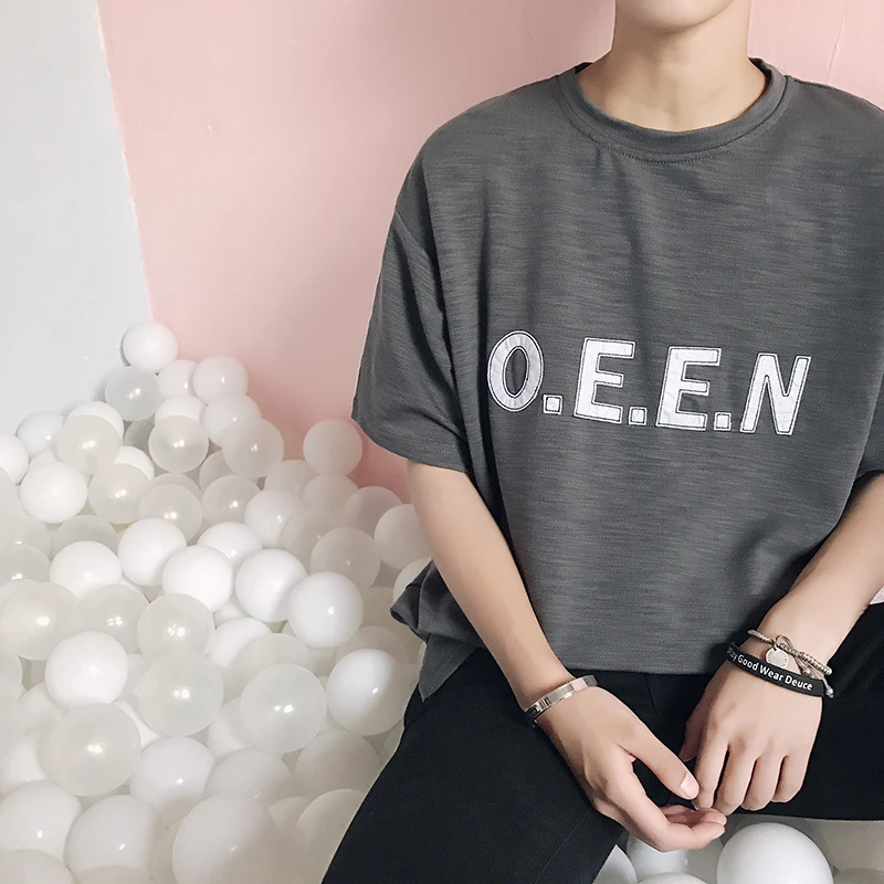 2018 Spring New Japanese Youth Fashion Campus Style Simple Letter Printing Short-sleeved T-shirt Wild Classic Loose Literary Men | Мужская