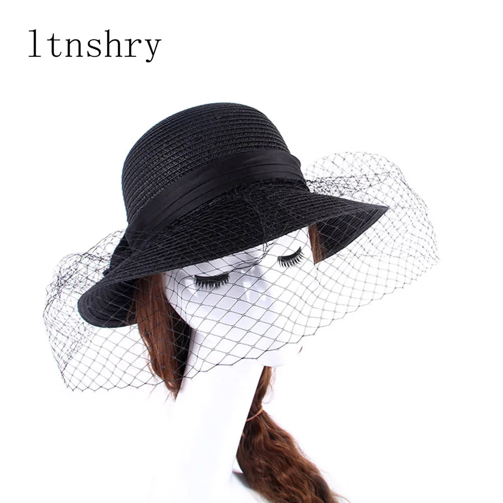 Шляпа женская Соломенная с широкими полями и большим бантом Солнцезащитная