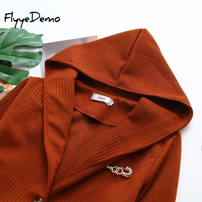5XL Hooded Knitting Long Cardigan Sweater Women Jumper Lace Up Female Coat 2019 Warm Knitted Pocket Outerwear Plus Size |