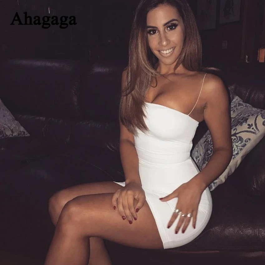 Ahagaga 2019 Summer Dress Women Fashion Solid Black White Regular Sexy Elegant Club Sheath Dresses Vestidos Robes | Женская одежда