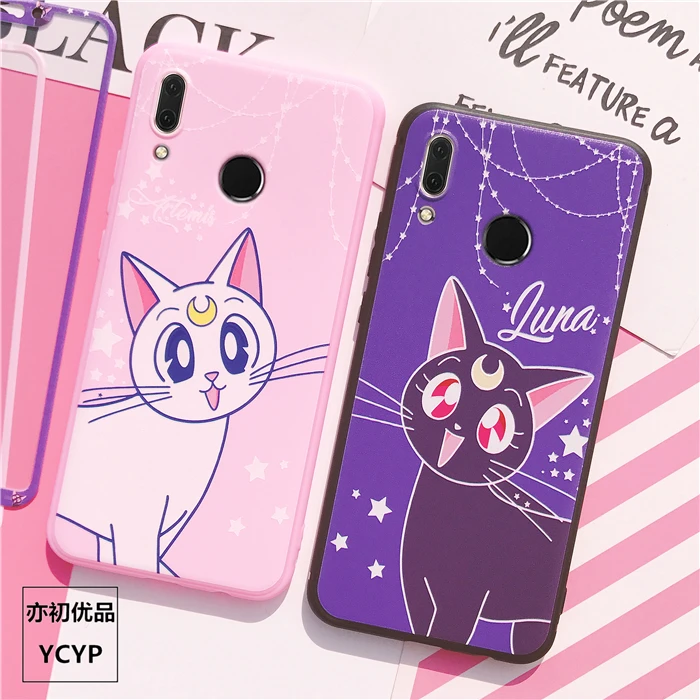 Mate 20 милый чехол Luna cat+ пленка для экрана из закаленного стекла для huawei Nova4/3/3E/P20/P20 pro/P10/P10plus Сейлор Мун чехол