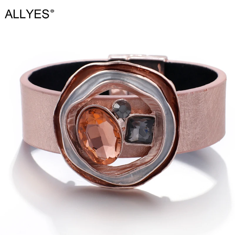 Женские кожаные браслеты с кристаллами ALLYES модные металлические широкими