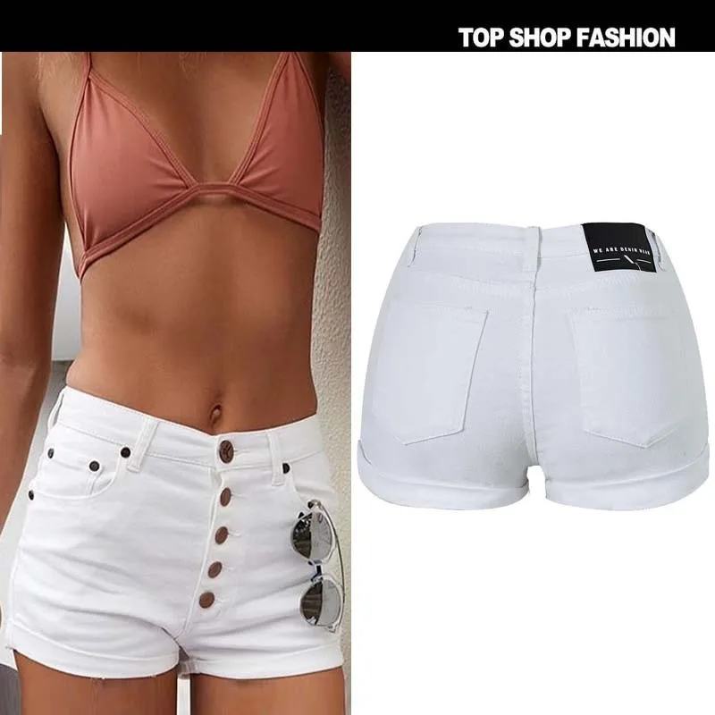 Whtie шорты с высокой талией высококачественные пляжные джинсы Hotpants для лета 2018