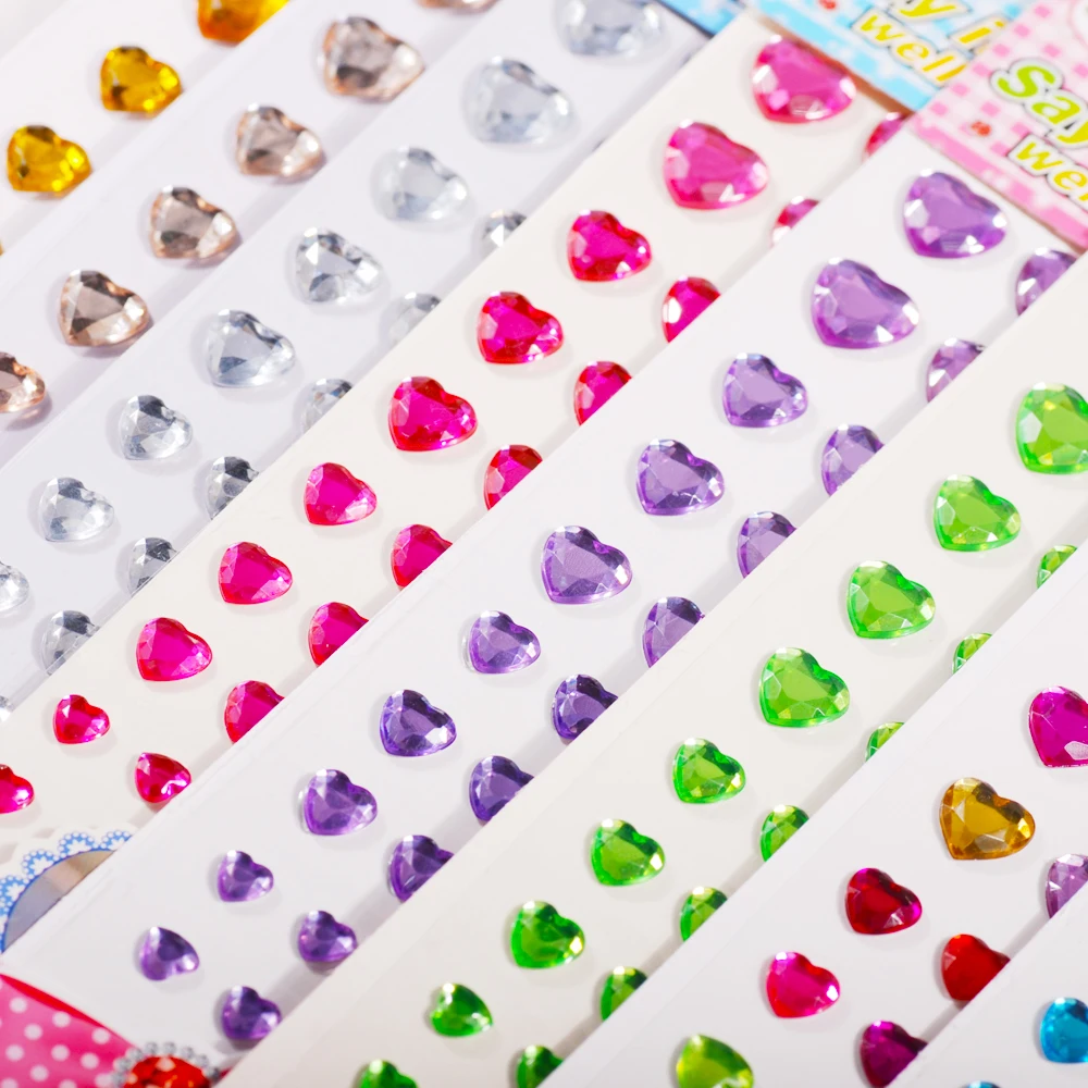 1 лист самоклеящиеся разноцветные стразы в форме сердца|Стразы| |