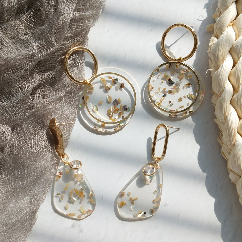 Женские круглые геометрические серьги LEADERBEADS из прозрачной смолы в Корейском