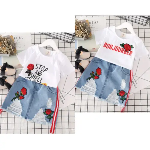 Новинка 2018 комплект одежды с цветочной вышивкой для маленьких девочек хлопковые