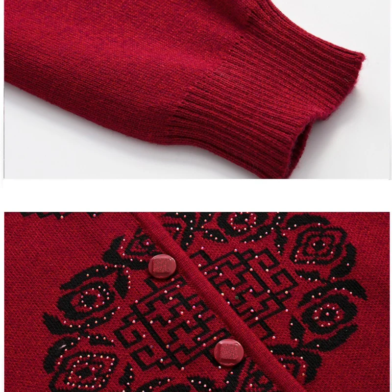

Autumn Winter Women Cardigan Sweater Knitted Coats O-Neck Print 50-60 Middle-Aged Women Sweater Coat plus size 5XL Female Tops