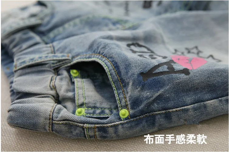 Джинсы для девочек длинные брюки школьниц милые из денима с граффити весенние