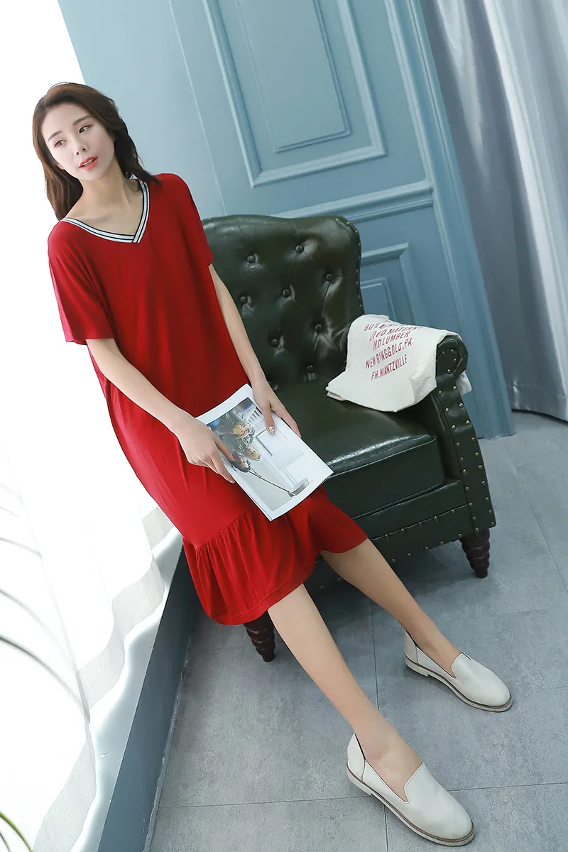 Женское Хлопковое платье с оборками длинная ночная рубашка v образным вырезом