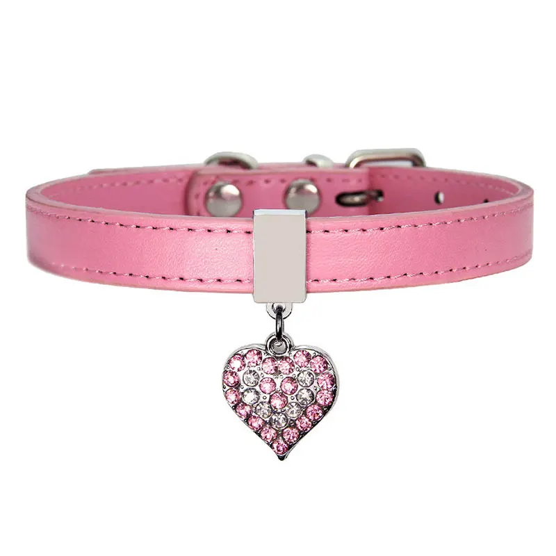Pink DOGGYZSTYLE, регулируемый ошейник для собак, Кристальное сердце, бриллианты, стразы, подвеска, ошейник для щенка, кошки, поводок, аксессуары - Цвет: Pink