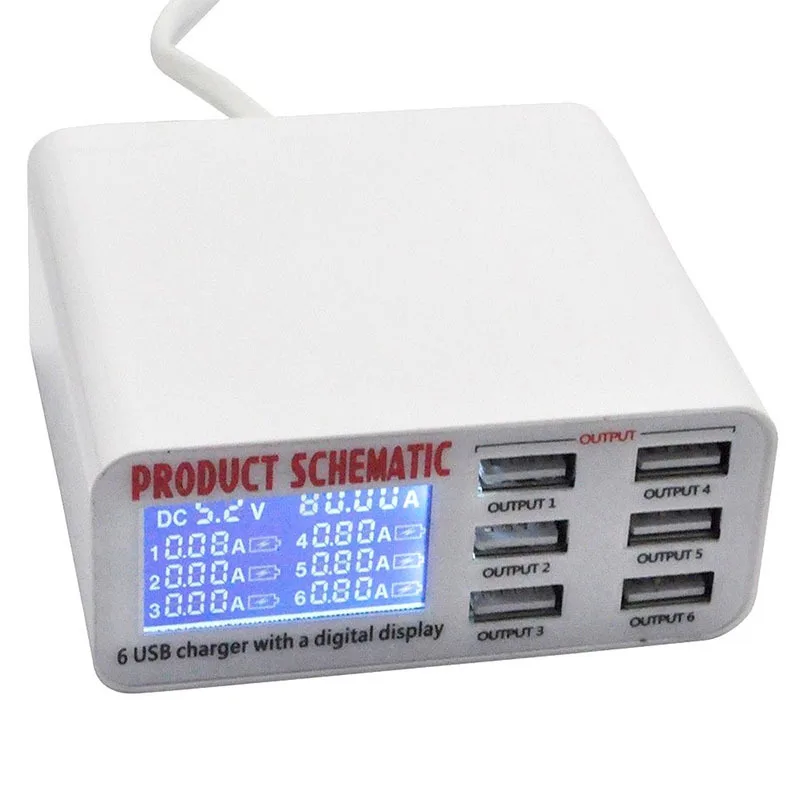 6 портов USB зарядное устройство для путешествий ЖК цифровой дисплей умная