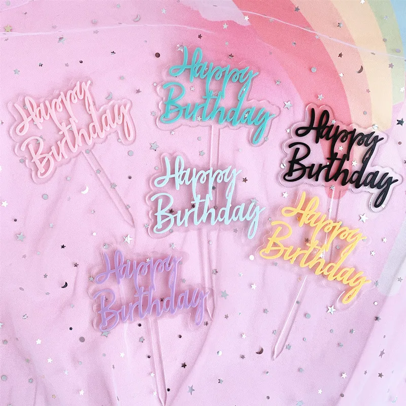 

New INS Happy Birthday Acrylic Cake Topper Colorful Double Layer Cupcake Topper For Birthday Party Cake Decorations Baby Shower