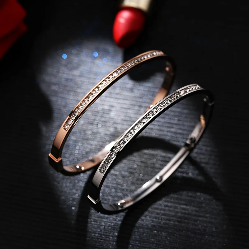 

YUN RUO Fashion Brand Jewelry Gold Silver Color Luxury Full Zircon CZ Bangle Lover Cuff 316L Stainless Steel for Woman Not Fade