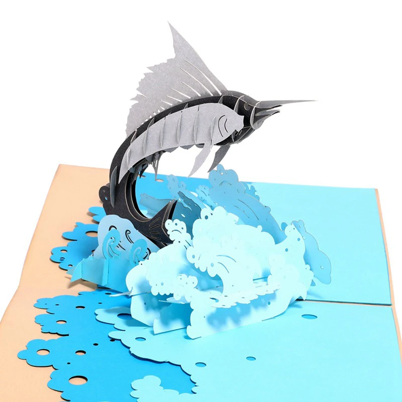 3D лазерная вырезка ручной работы вылезание из моря морские рыбки бумажные