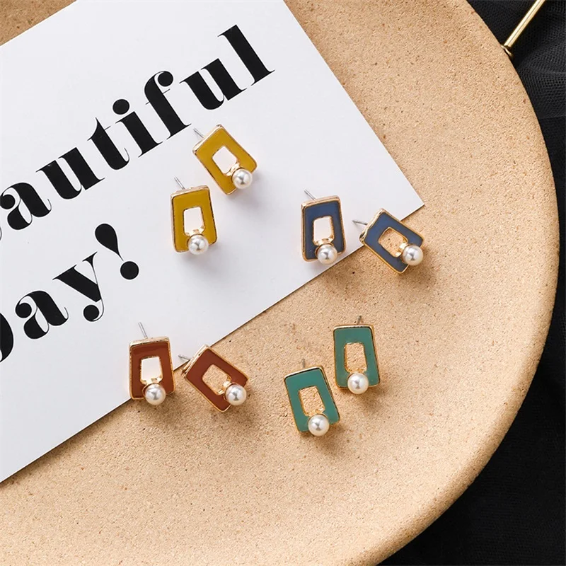 Корейская мода геометрические акриловые резиновая жемчужина ожерелье и серьги