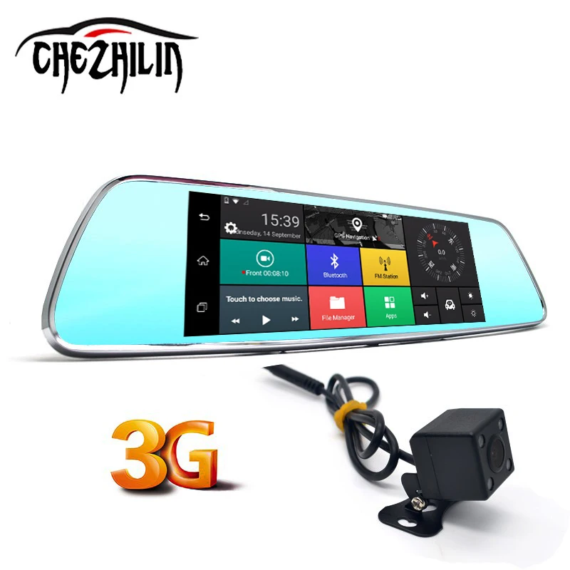 7 &quot3G автомобиля Камера DVR GPS Bluetooth Двойной объектив Зеркало заднего вида видео