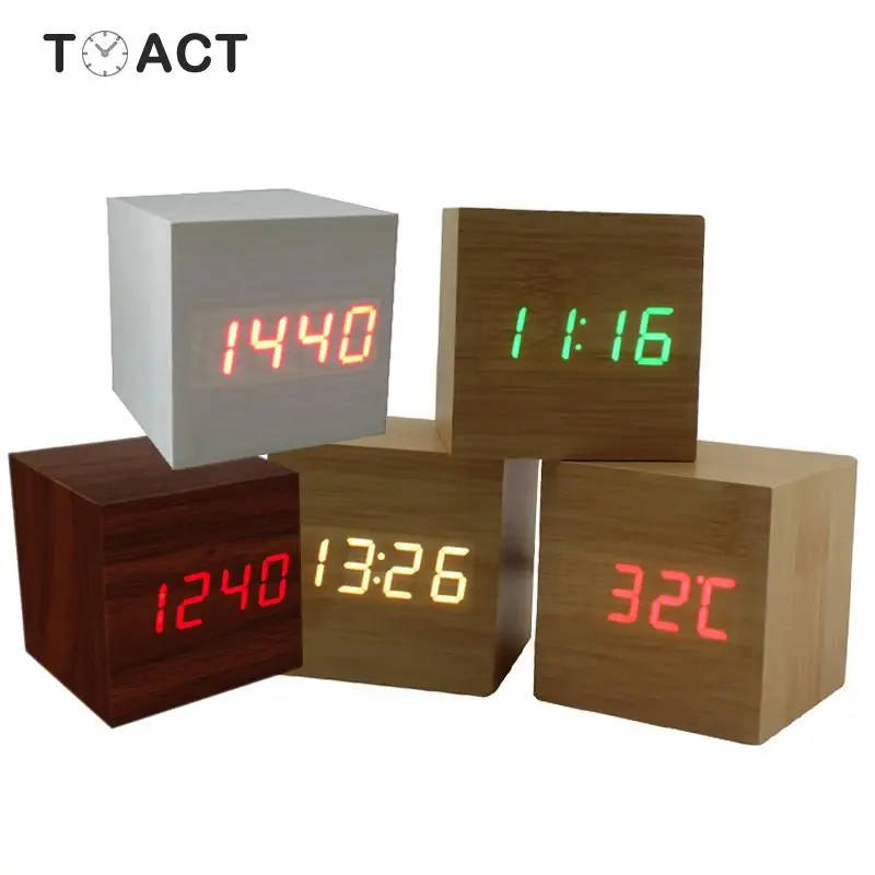 Деревянные электронные настольные светодиодный сы Cube светодиодные цифровые