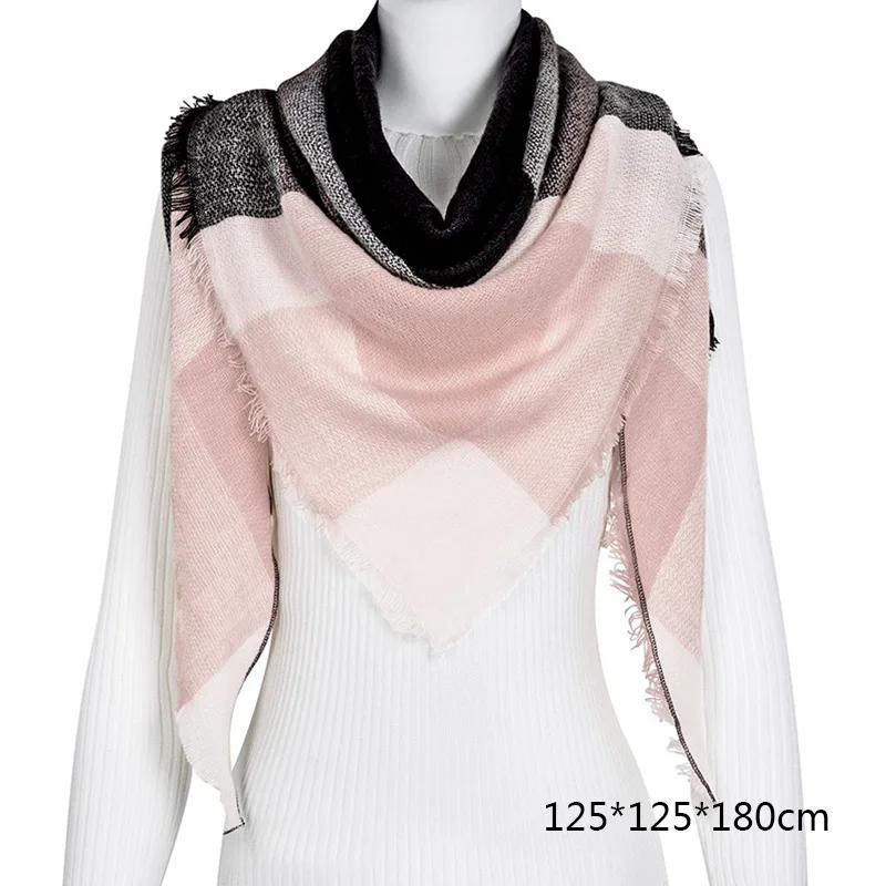 SuperB&G Winte Scarf Women Comfortable Lattice Triangle Wram Plaid Scarves Ladies Shawl Female Winter Thick Clothing Accessories - Цвет: C35